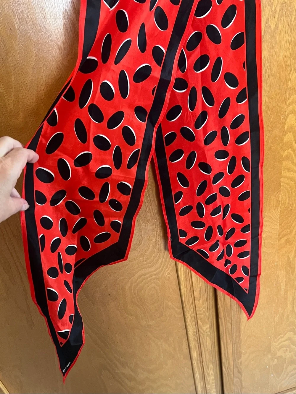 Vintage Albert Nipon Red/Black ladybug long Silk head,neck,belt,purse scarf
